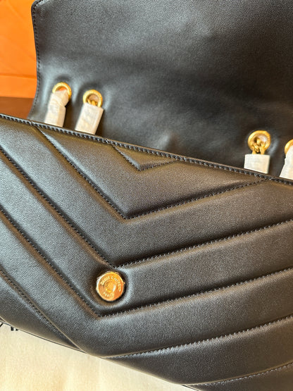 Saint Laurent YSL Monogram Chevron Flap Bag Black