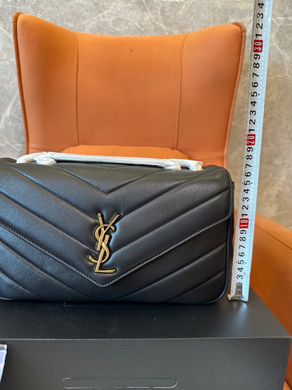 Saint Laurent YSL Monogram Chevron Flap Bag Black
