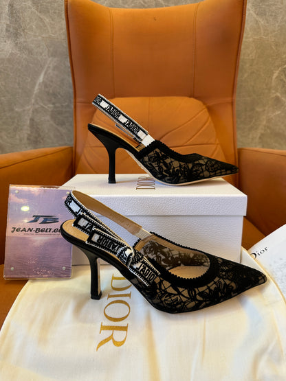Dior J’Adior Lace Slingback Pumps Black