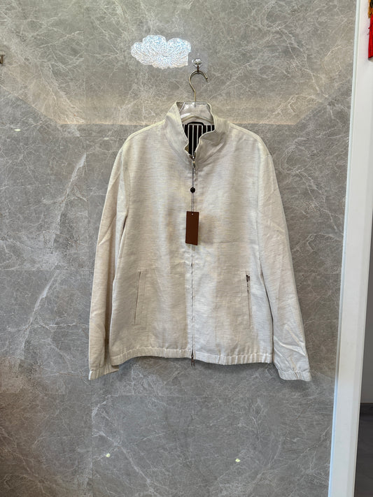 Loro Piana Linen Blend Zip Jacket Beige