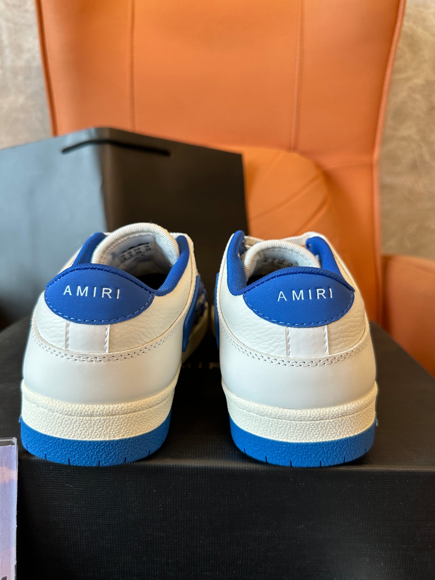 Amiri Skel Low Top Sneakers - Blue & White with Signature Skeleton Overlay