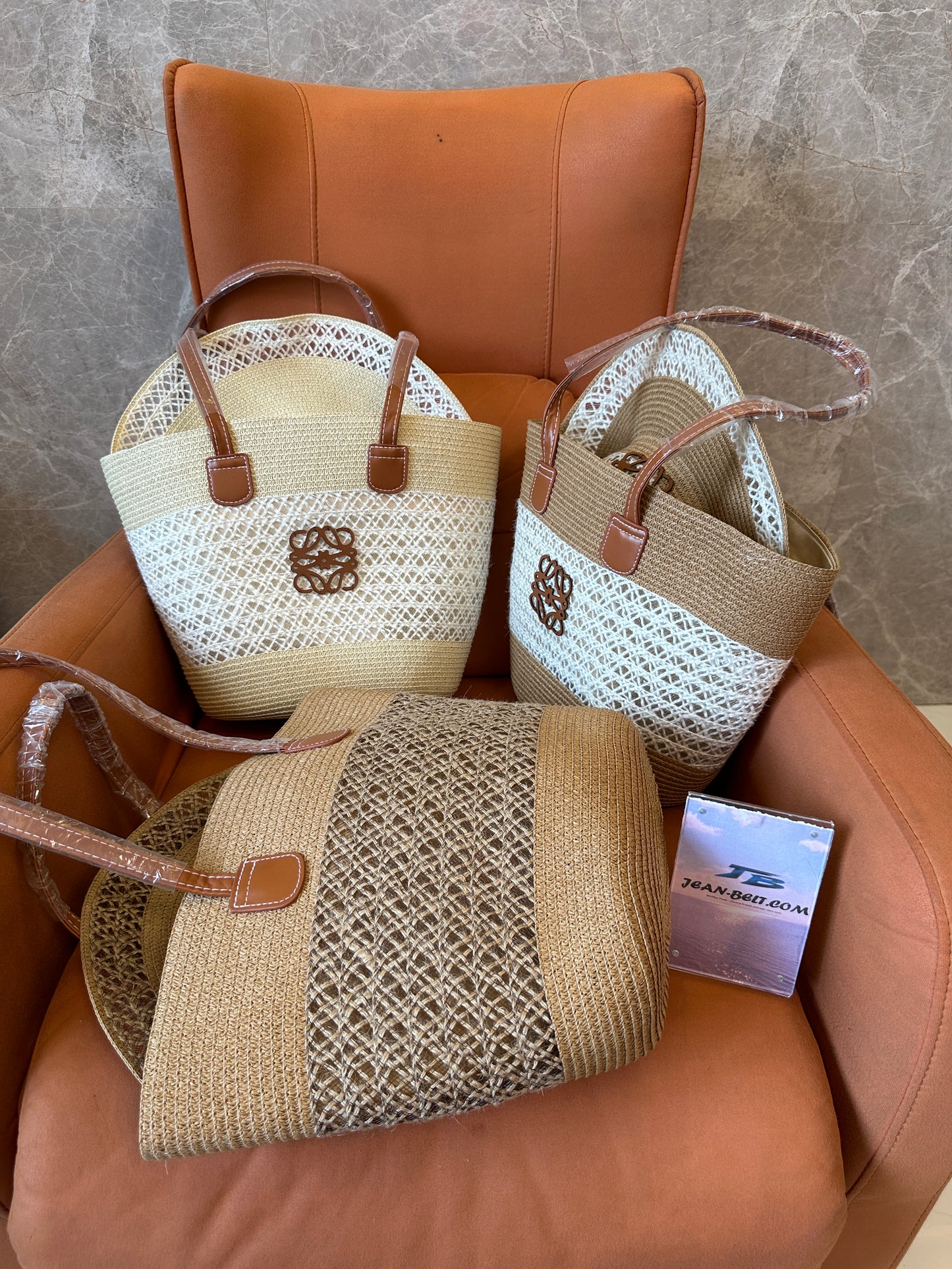 Loewe Anagram Woven Straw Bag and Hat Set