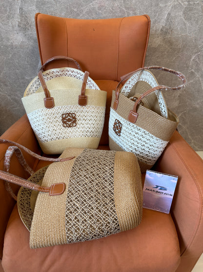 Loewe Anagram Woven Straw Bag and Hat Set