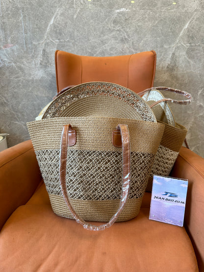 Loewe Anagram Woven Straw Bag and Hat Set