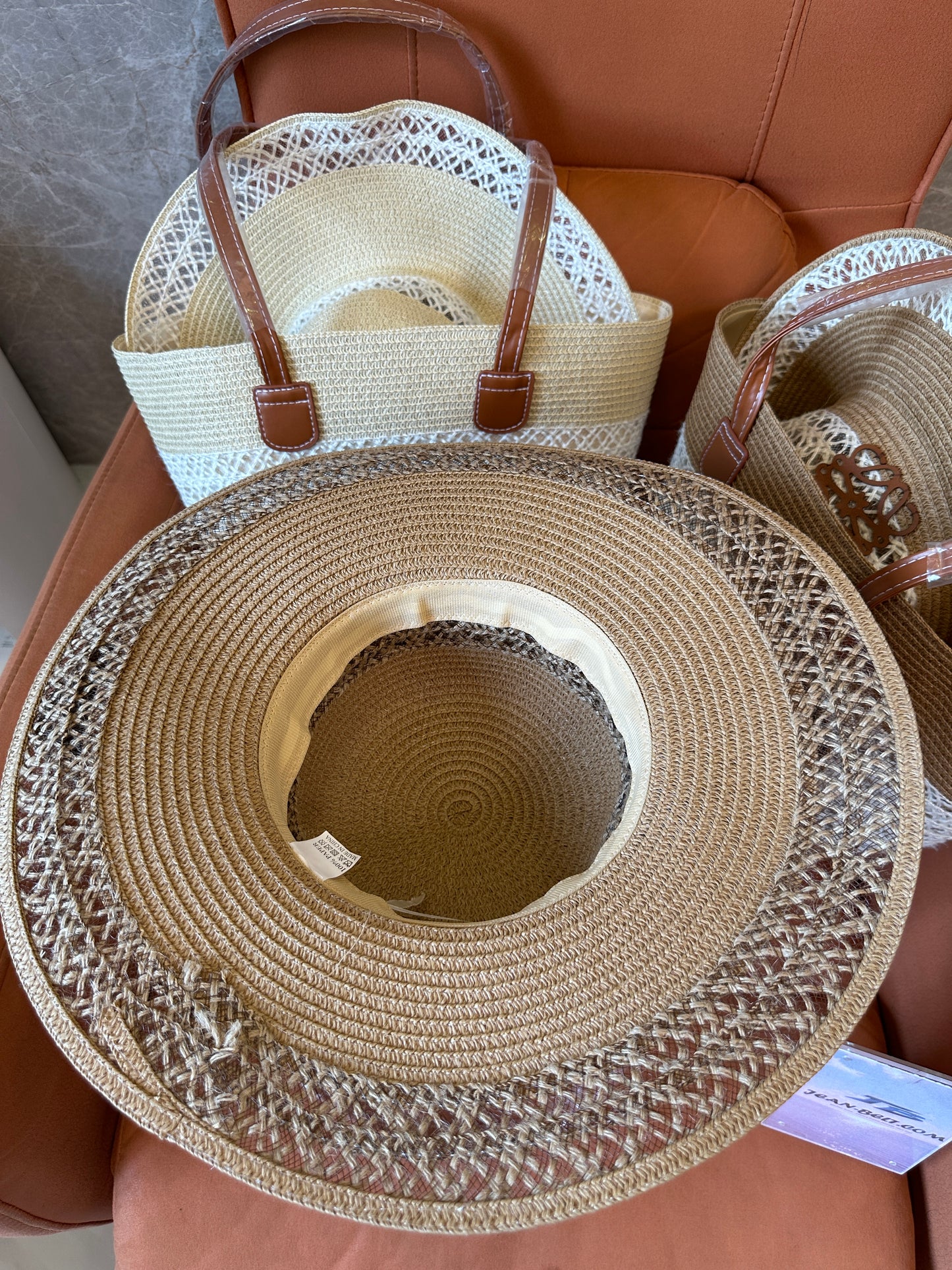 Loewe Anagram Woven Straw Bag and Hat Set