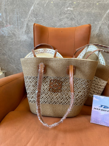 Loewe Anagram Woven Straw Bag and Hat Set