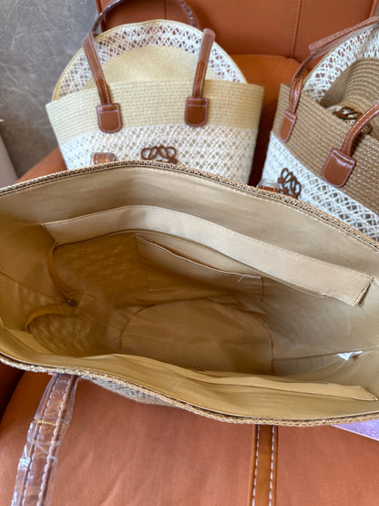 Loewe Anagram Woven Straw Bag and Hat Set