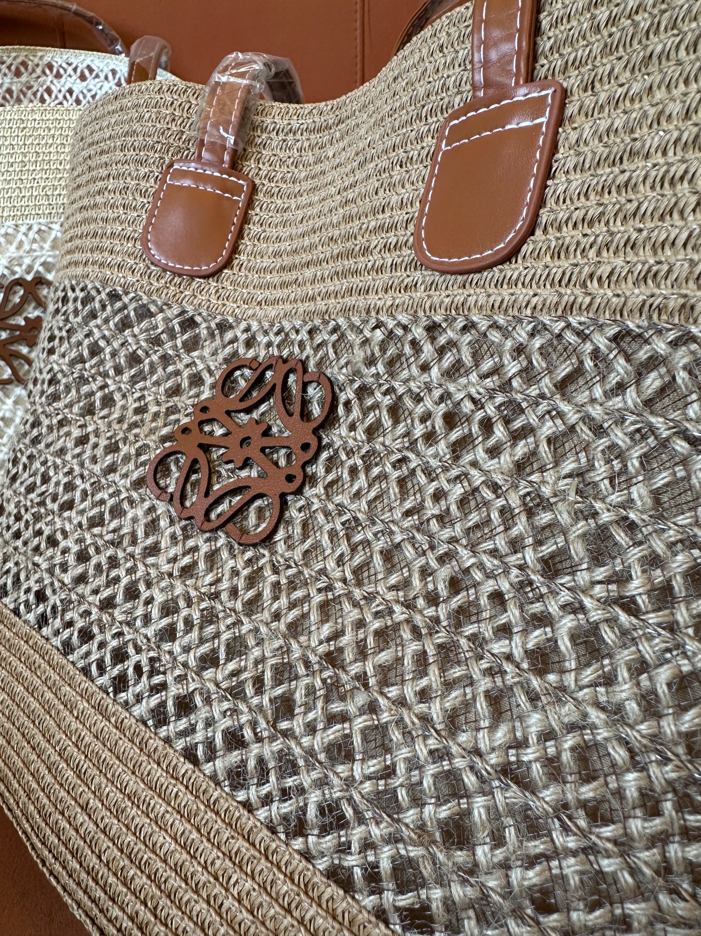 Loewe Anagram Woven Straw Bag and Hat Set