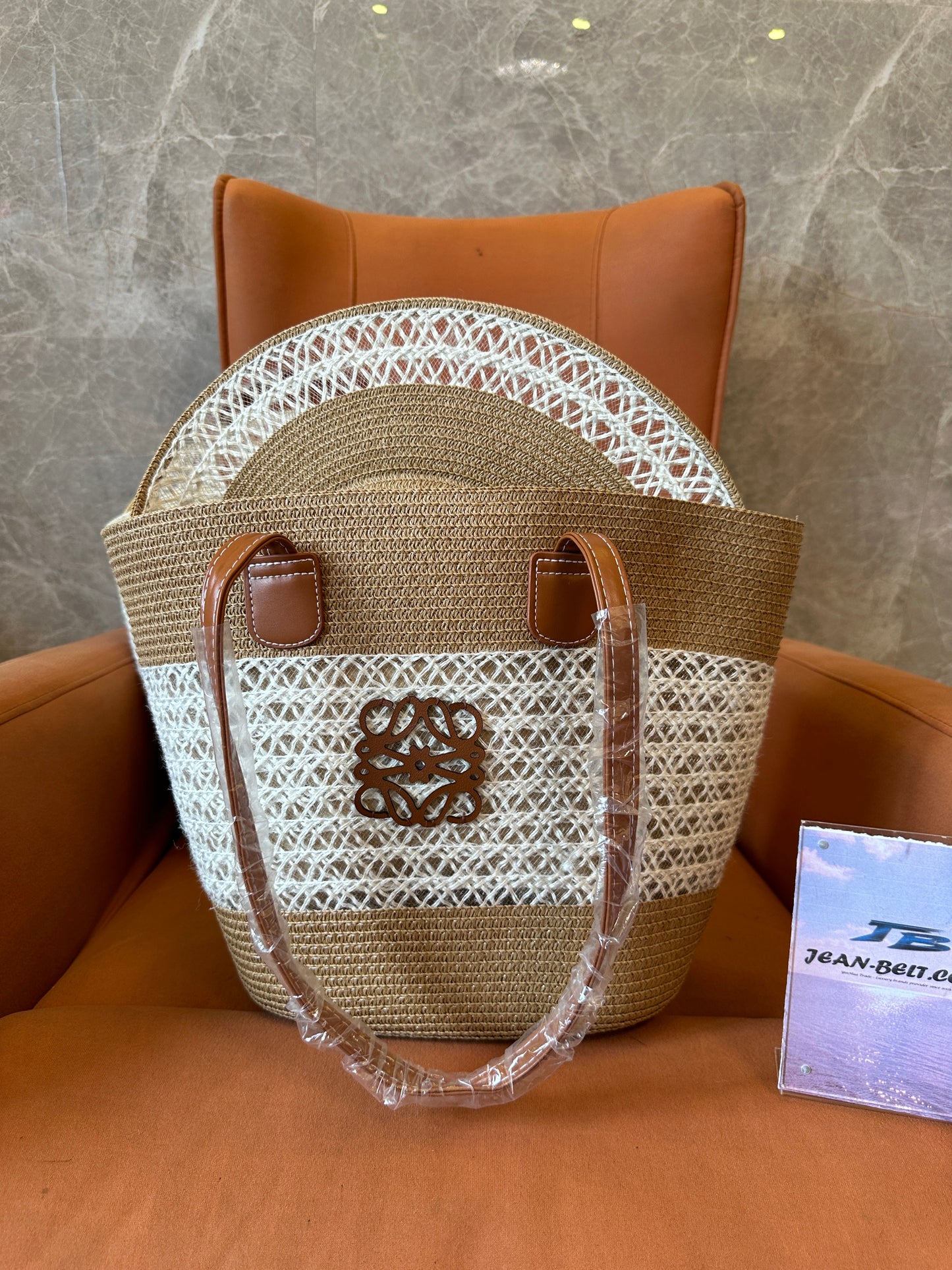 Loewe Anagram Woven Straw Bag and Hat Set