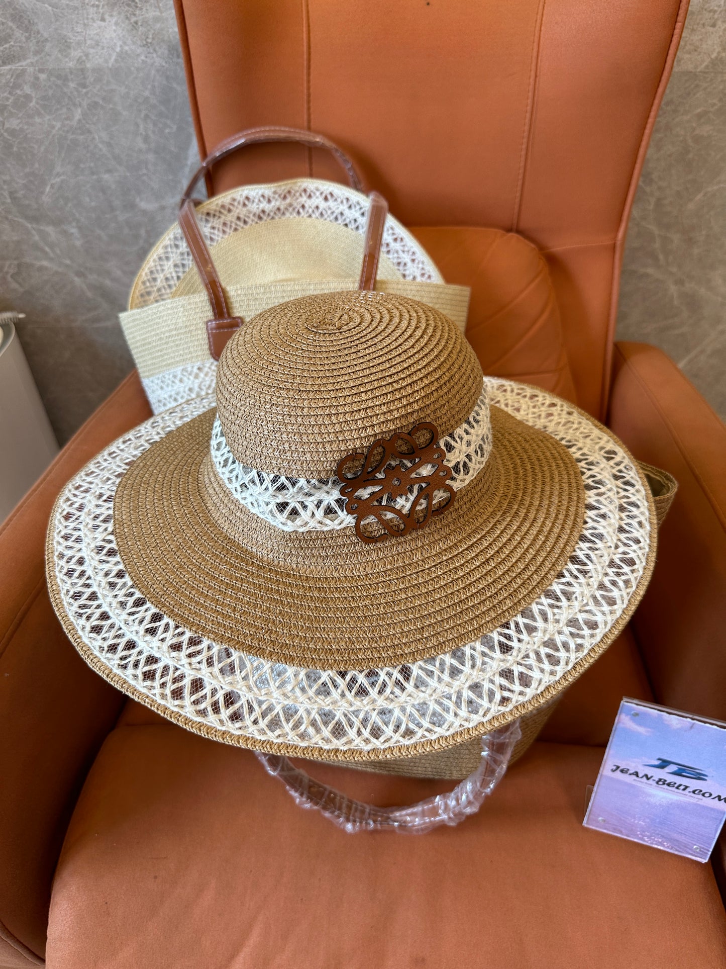 Loewe Anagram Woven Straw Bag and Hat Set