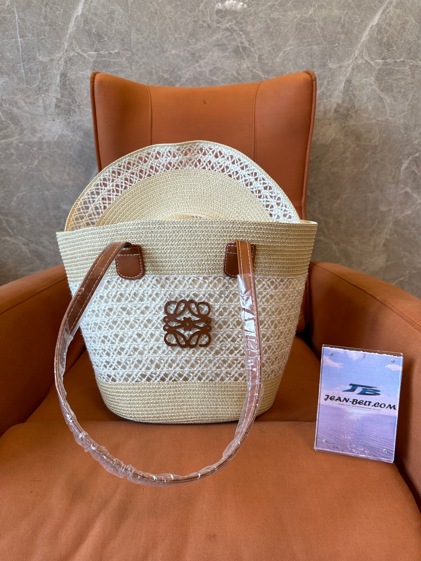 Loewe Anagram Woven Straw Bag and Hat Set
