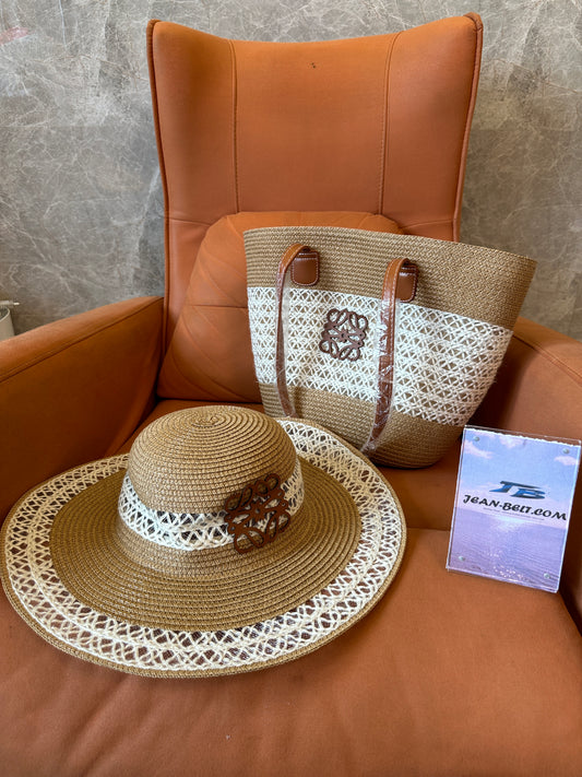 Loewe Anagram Woven Straw Bag and Hat Set