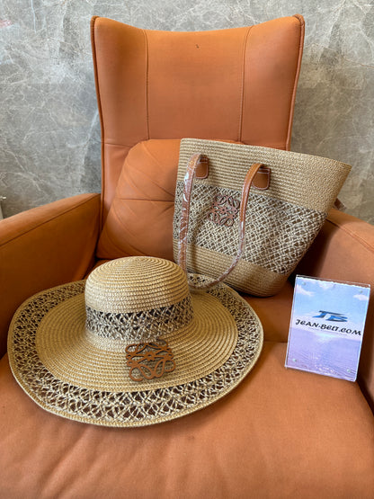 Loewe Anagram Woven Straw Bag and Hat Set