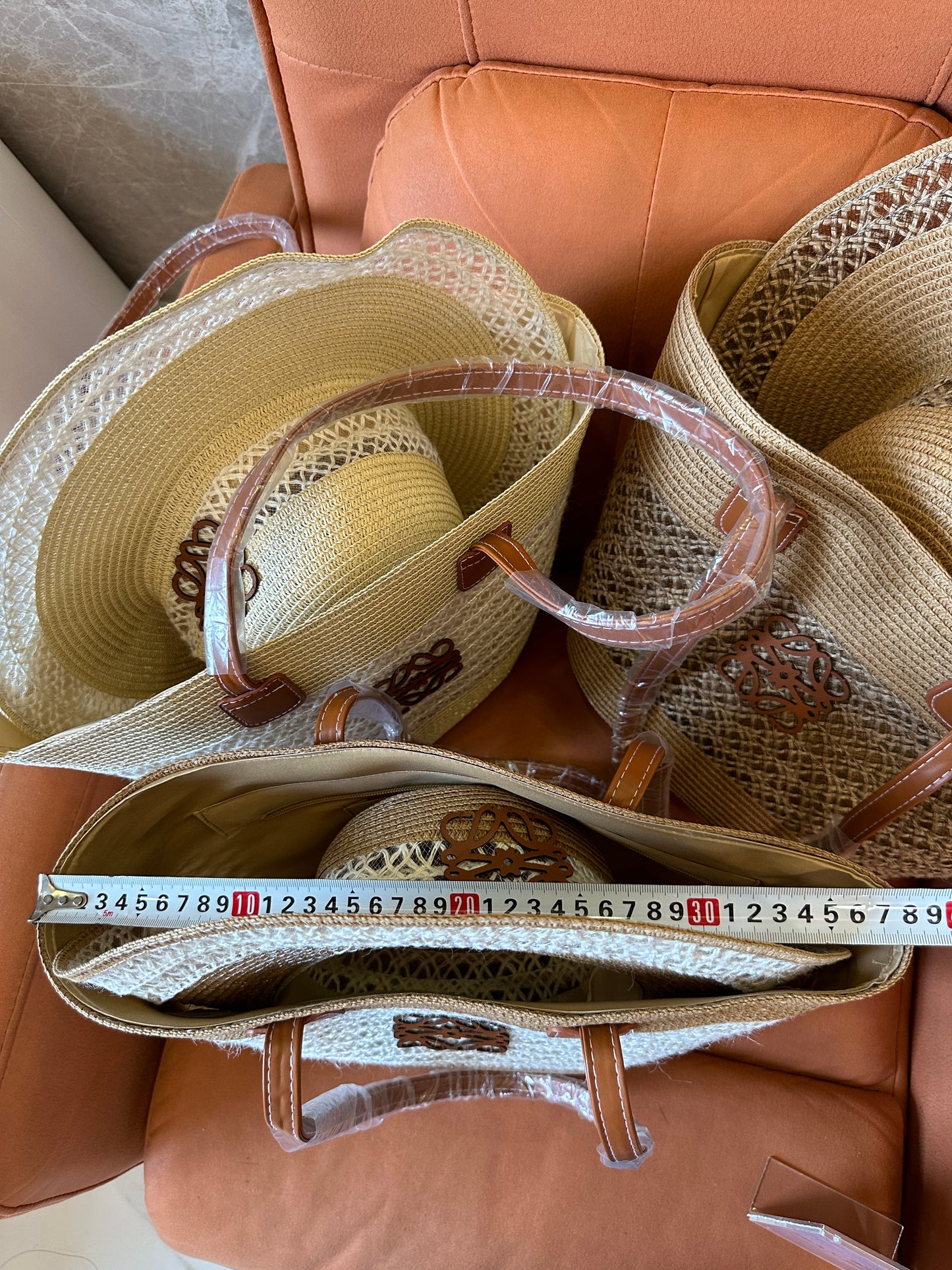 Loewe Anagram Woven Straw Bag and Hat Set