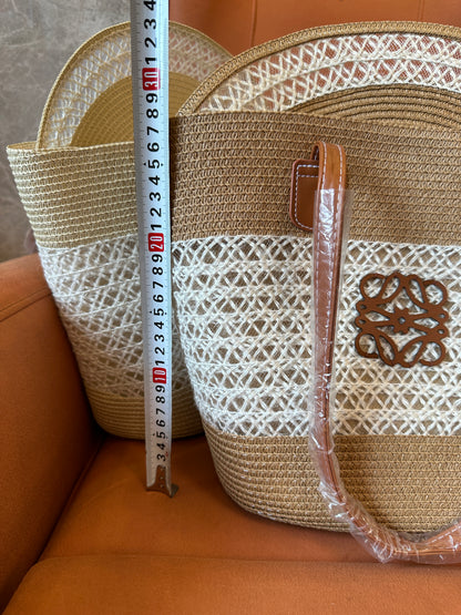 Loewe Anagram Woven Straw Bag and Hat Set
