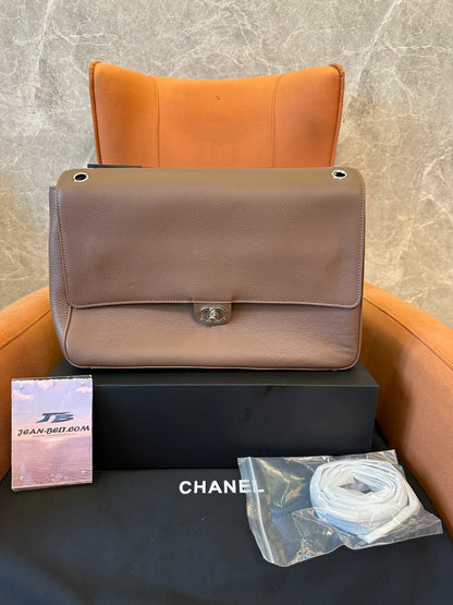 Chanel Caviar Leather Flap Bag Taupe Grey