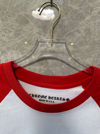 Chrome Hearts Red & White Long-Sleeve Baseball T-shirt with Cross Crest
