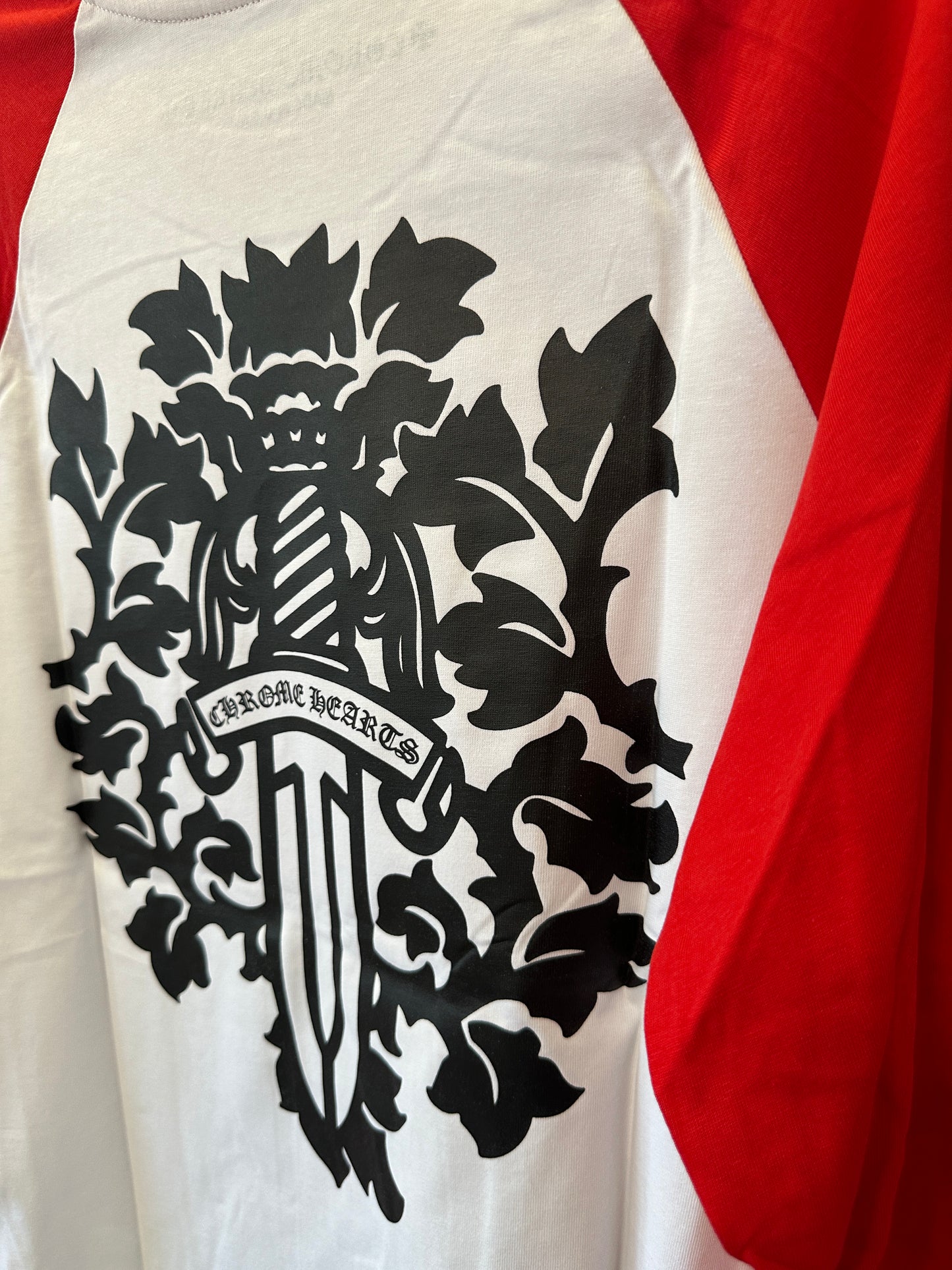 Chrome Hearts Red & White Long-Sleeve Baseball T-shirt with Cross Crest