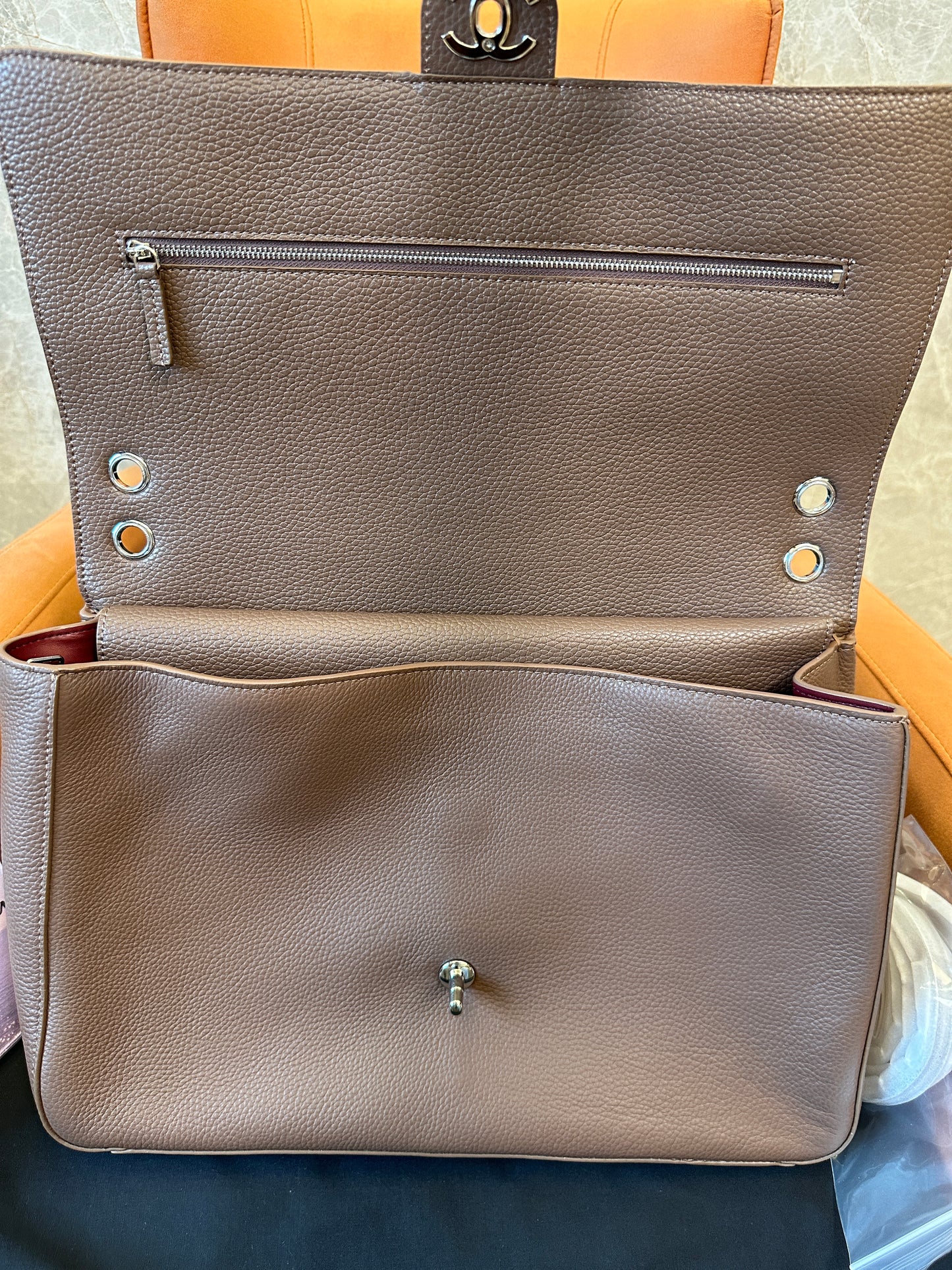 Chanel Caviar Leather Flap Bag Taupe Grey