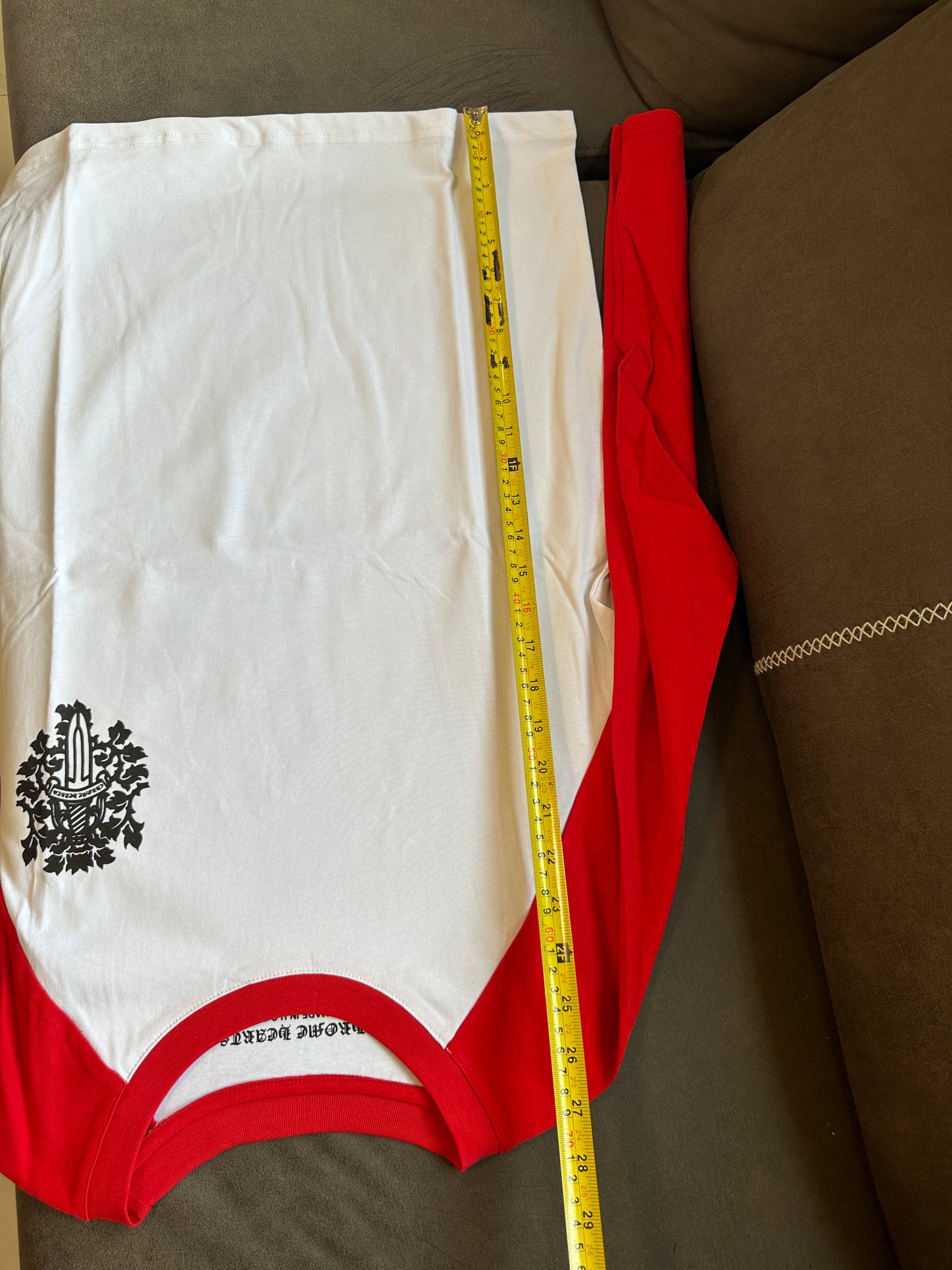Chrome Hearts Red & White Long-Sleeve Baseball T-shirt with Cross Crest