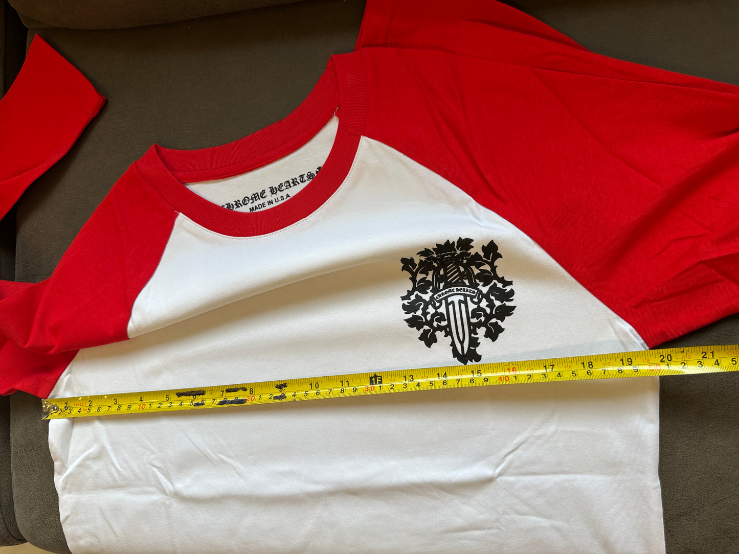 Chrome Hearts Red & White Long-Sleeve Baseball T-shirt with Cross Crest
