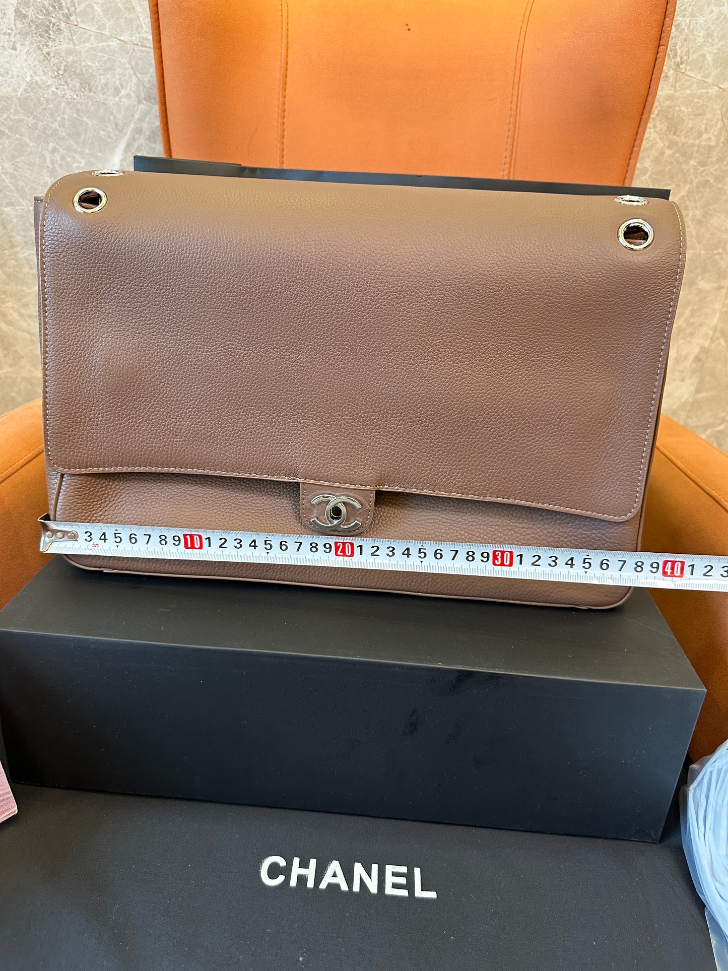 Chanel Caviar Leather Flap Bag Taupe Grey