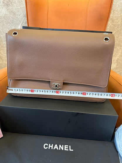 Chanel Caviar Leather Flap Bag Taupe Grey