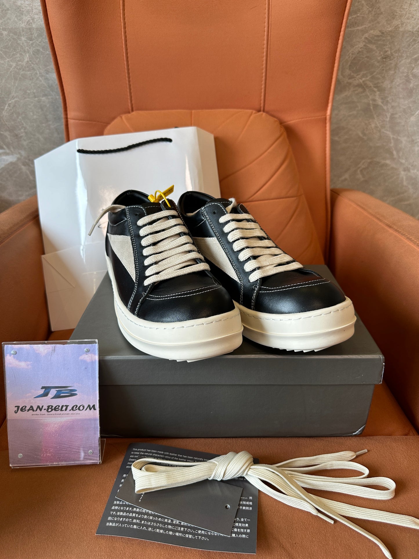 Rick Owens Black and White Low-Top Leather Sneakers