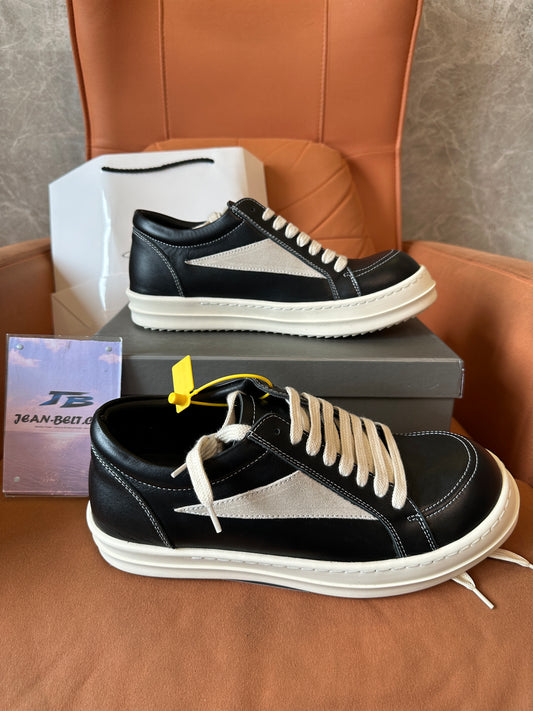 Ténis Rick Owens Pretos e Brancos de Pele Baixos