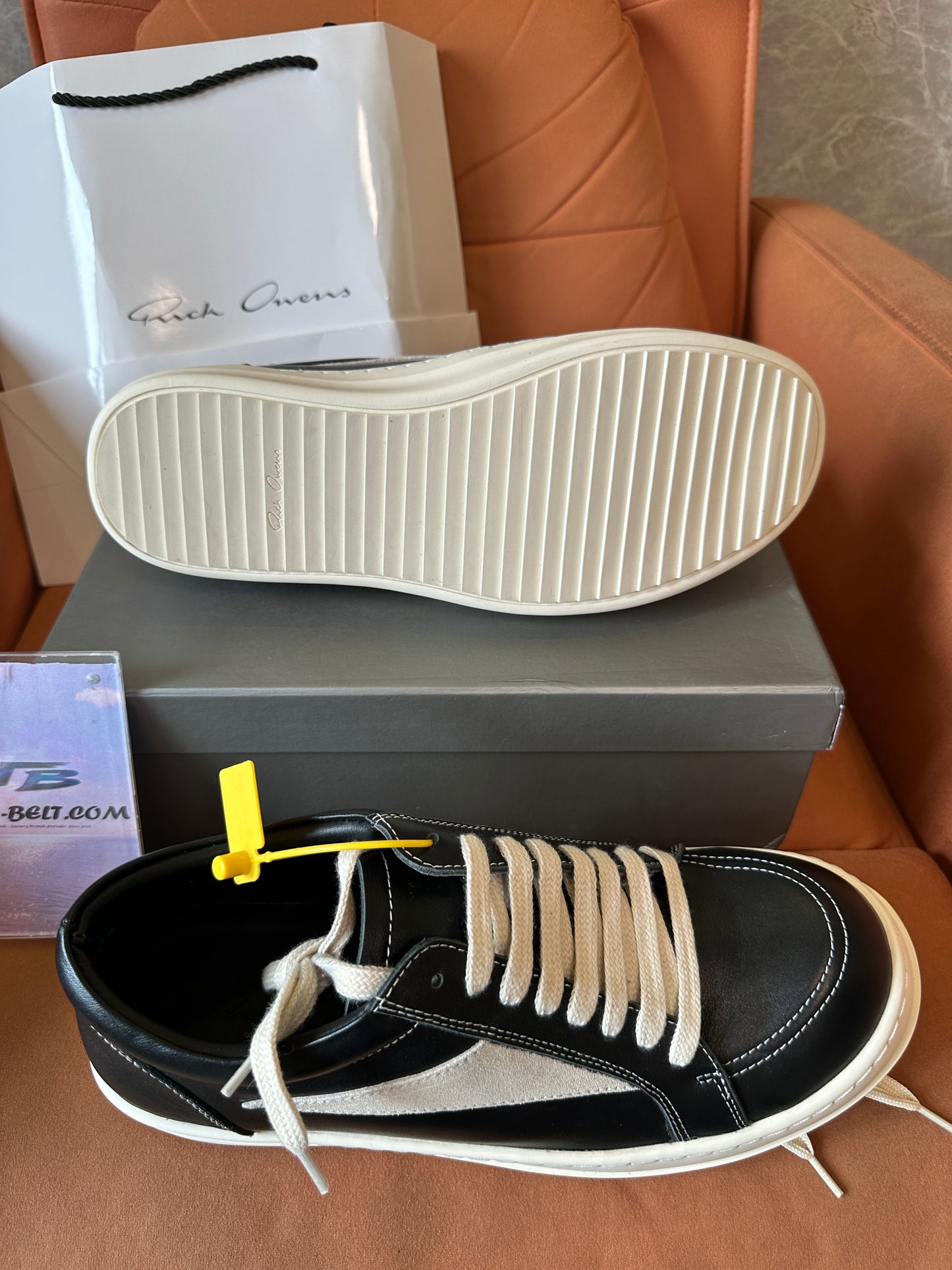 Rick Owens Black and White Low-Top Leather Sneakers
