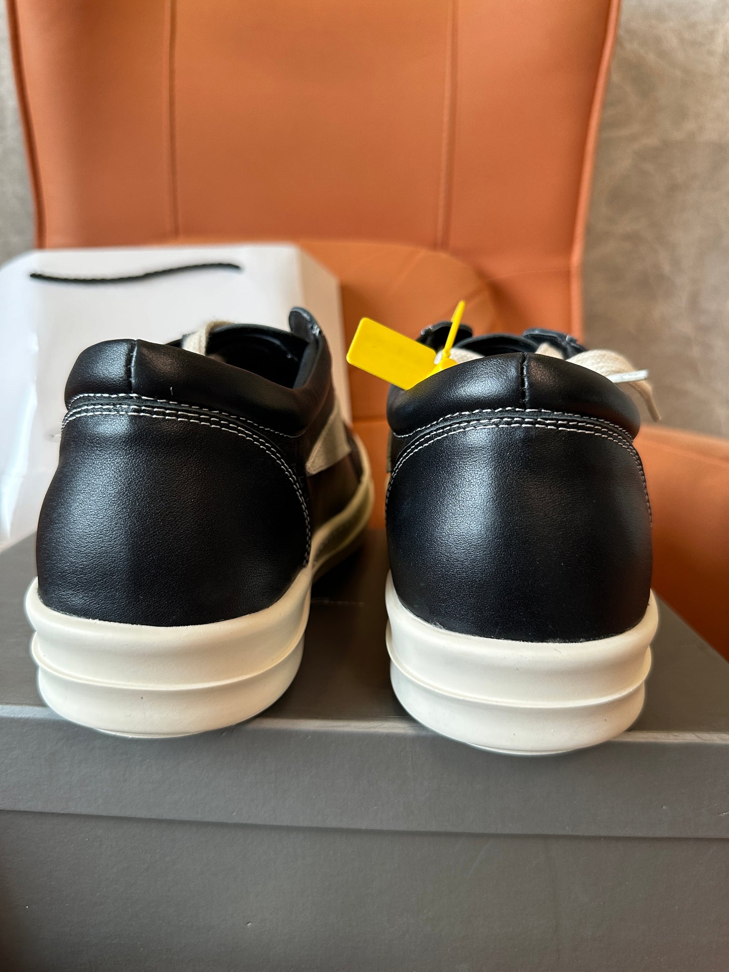 Rick Owens Black and White Low-Top Leather Sneakers