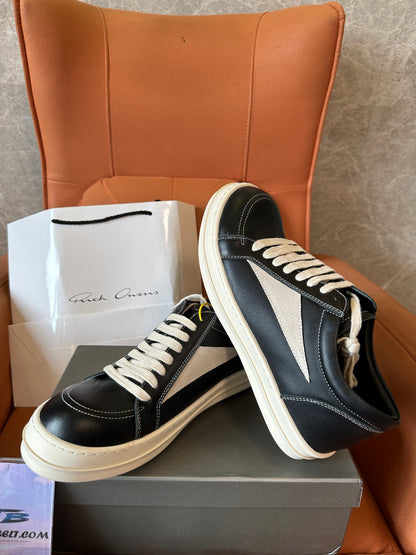 Rick Owens Black and White Low-Top Leather Sneakers
