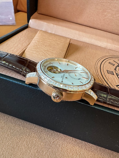Vacheron Constantin Tourbillon Men’s Watch with Diamond Bezel and Brown Leather Strap