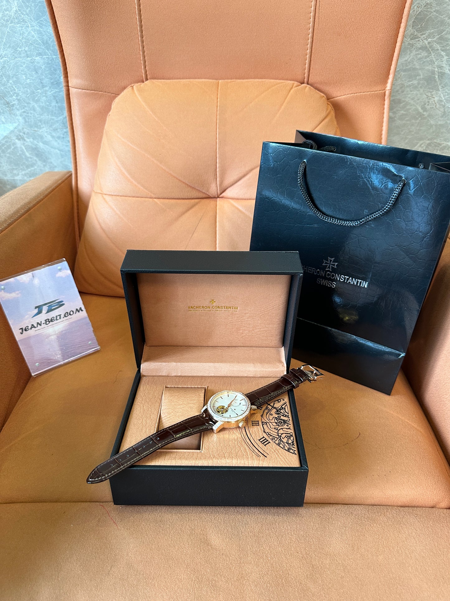 Vacheron Constantin Tourbillon Men’s Watch with Diamond Bezel and Brown Leather Strap