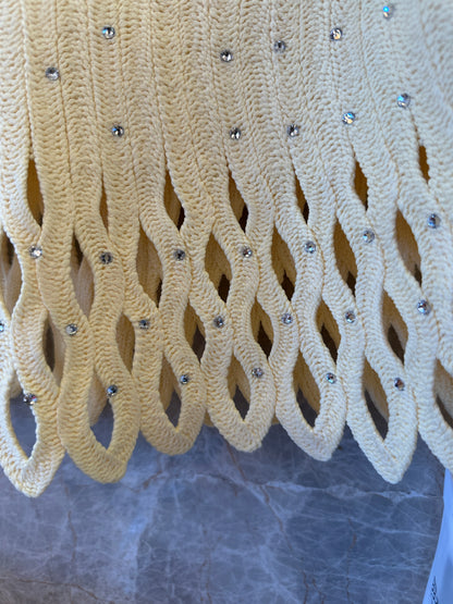 Maje Cream Yellow Openwork Knit Top & Midi Skirt Set