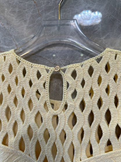 Maje Cream Yellow Openwork Knit Top & Midi Skirt Set