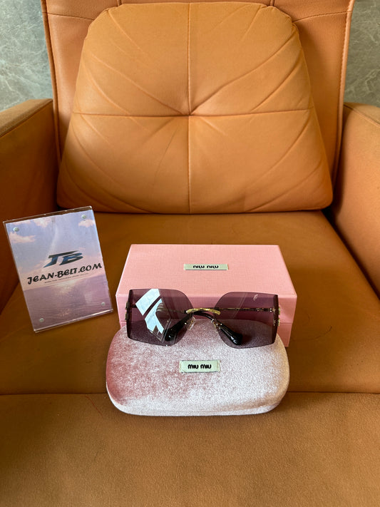 Miu Miu MU54YS 5AK06I rimless sunglasses – gradient brown shield with gold logo