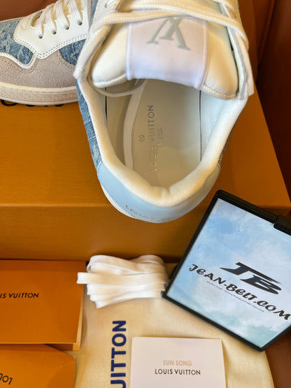 LV skateboard sneakers monogram blue denim suede for women
