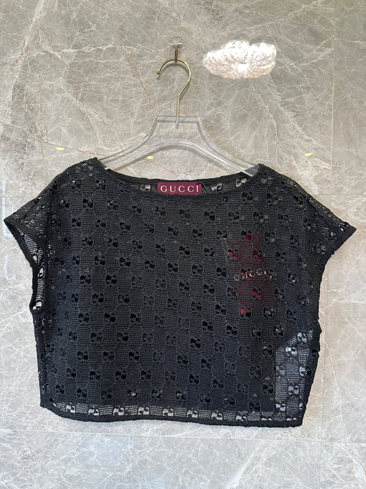 Gucci black GG cut-out lace two-piece set – crop top & midi skirt