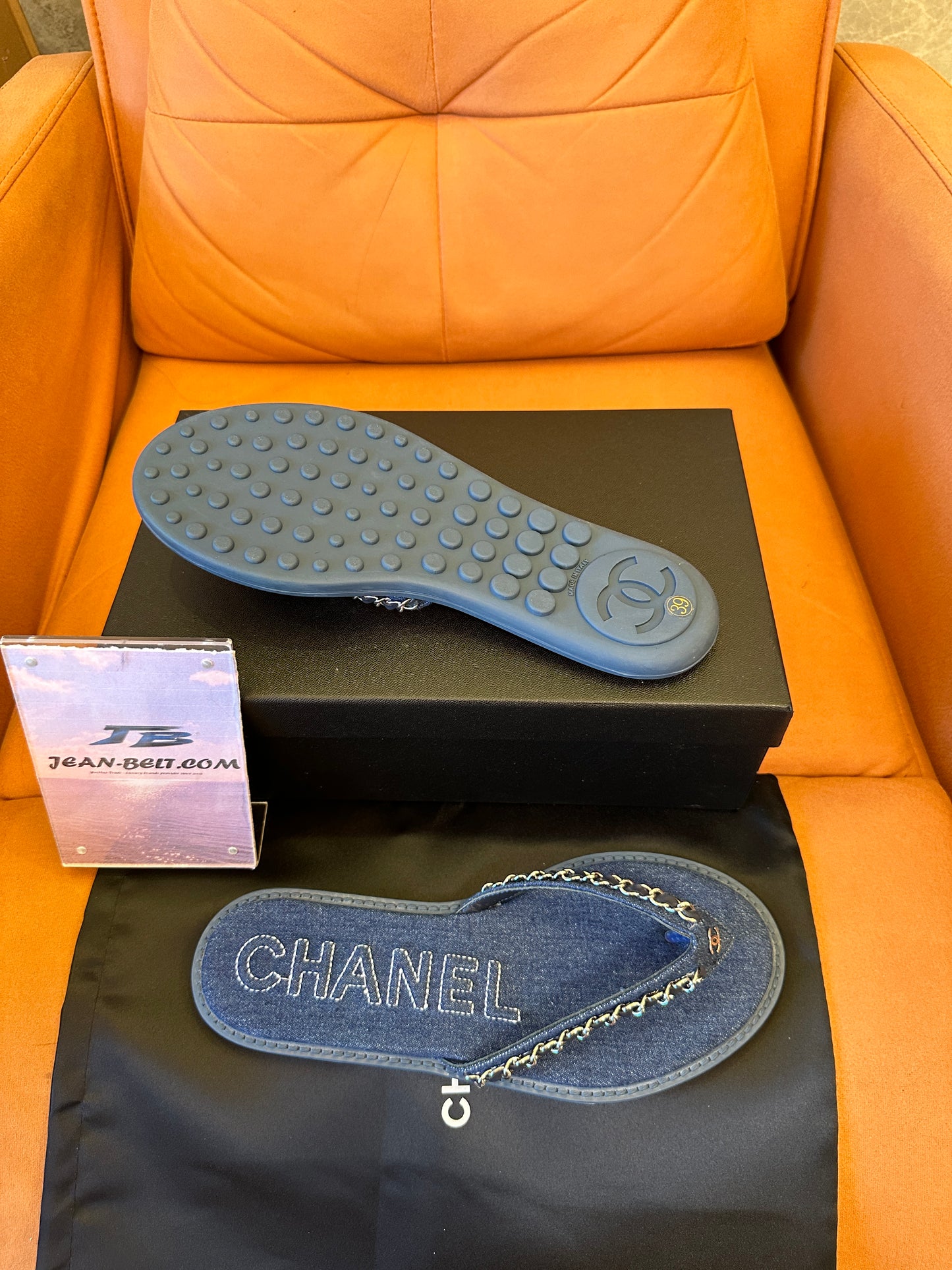 Chanel Denim Chain Thong Sandals Blue