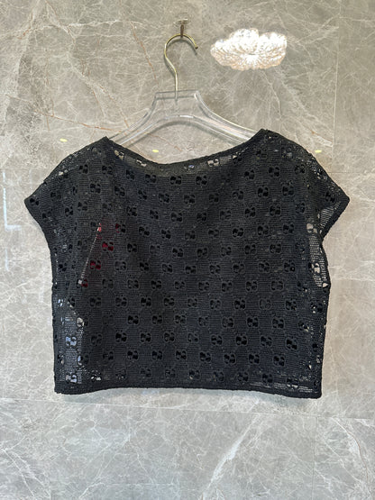 Gucci black GG cut-out lace two-piece set – crop top & midi skirt