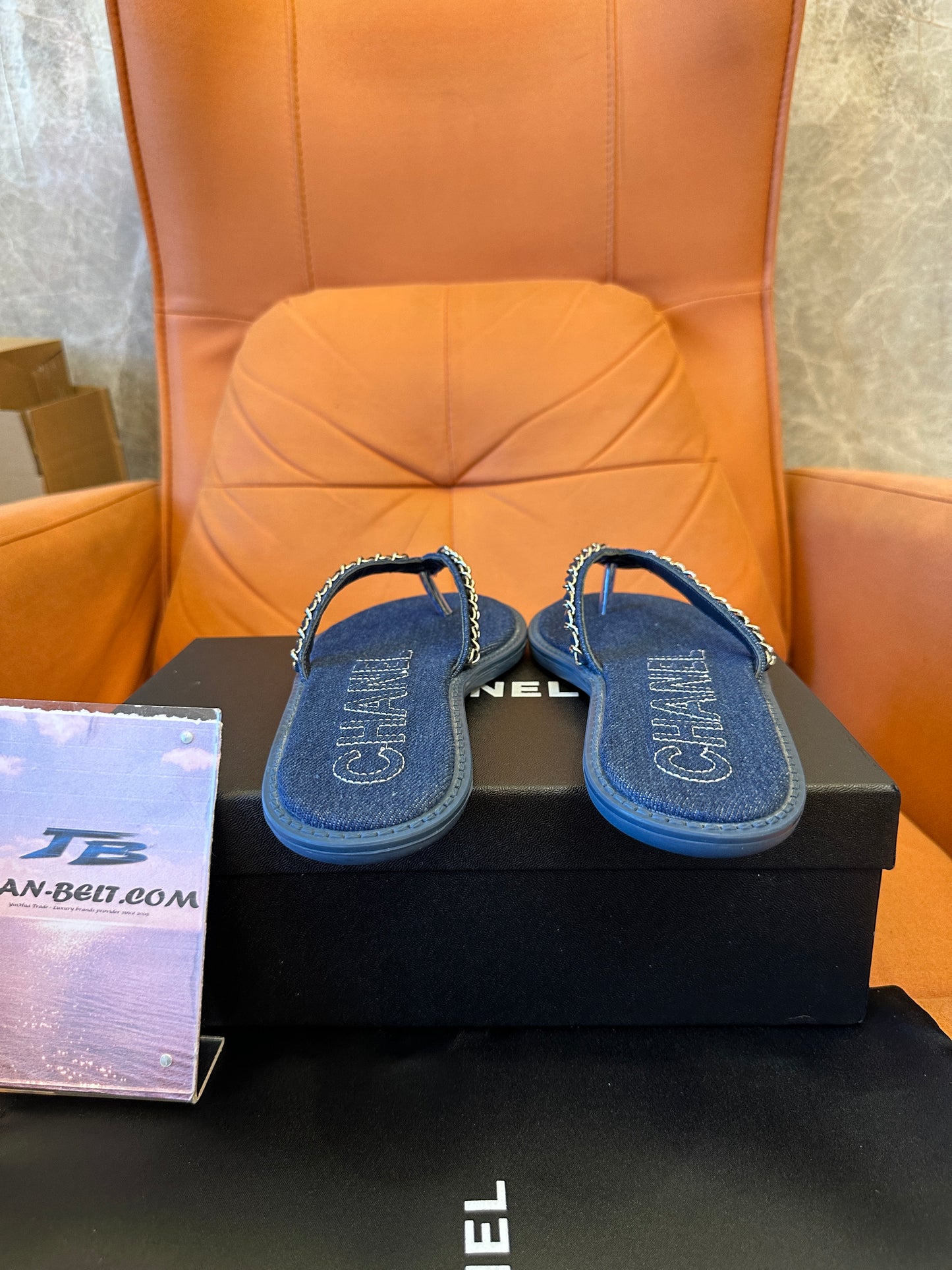 Chanel Denim Chain Thong Sandals Blue