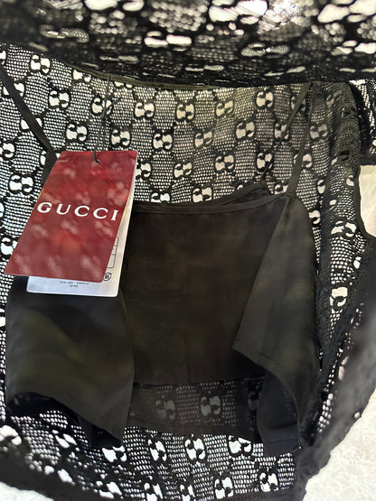 Gucci black GG cut-out lace two-piece set – crop top & midi skirt