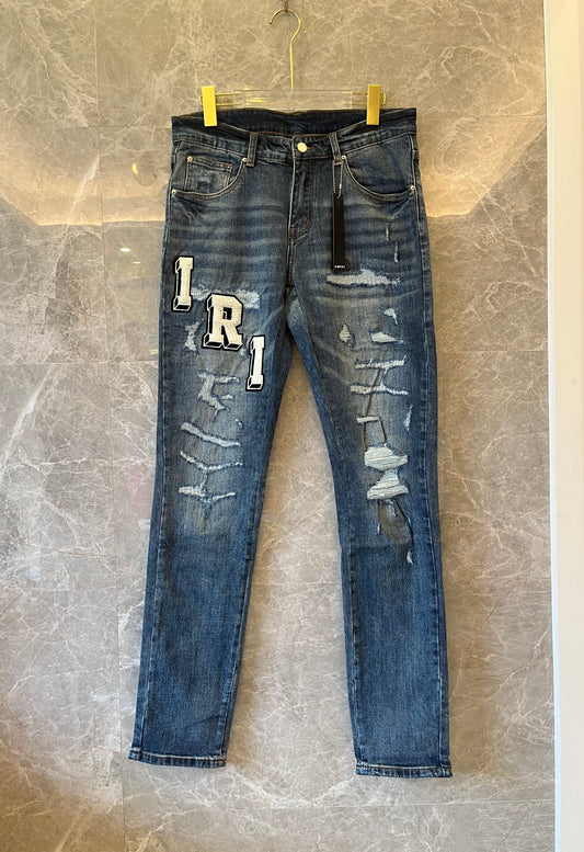 Amiri Men's Plush Embroidered Letter Jeans