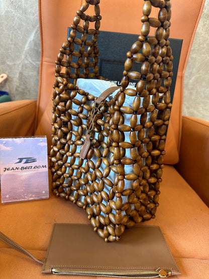 Saint Laurent Wooden Bead Shoulder Crossbody Bag Brown