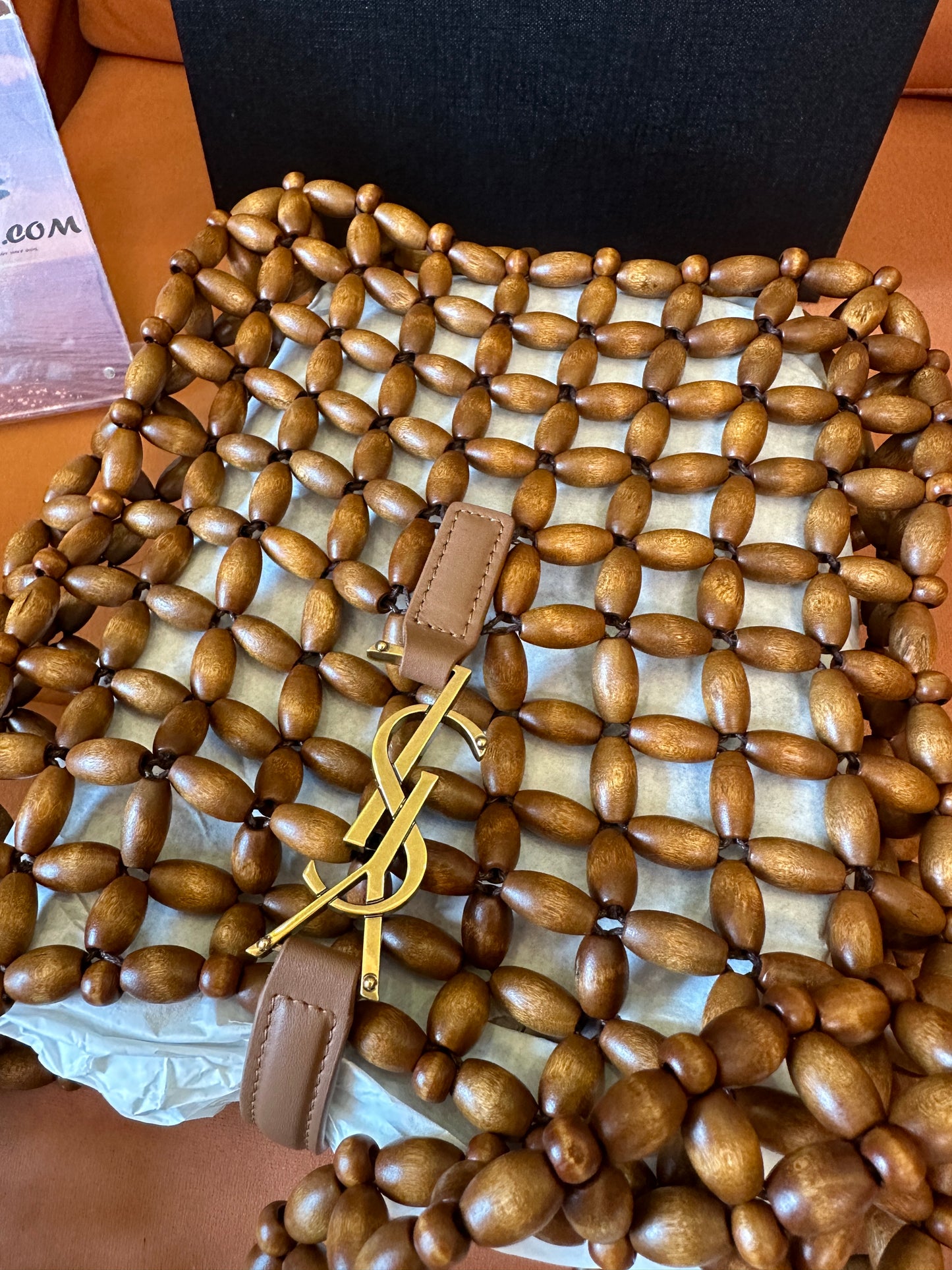 Saint Laurent Wooden Bead Shoulder Crossbody Bag Brown