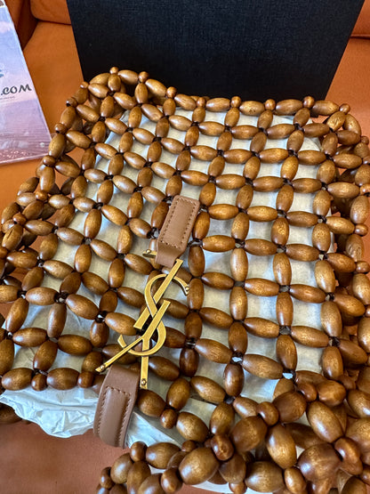 Saint Laurent Wooden Bead Shoulder Crossbody Bag Brown