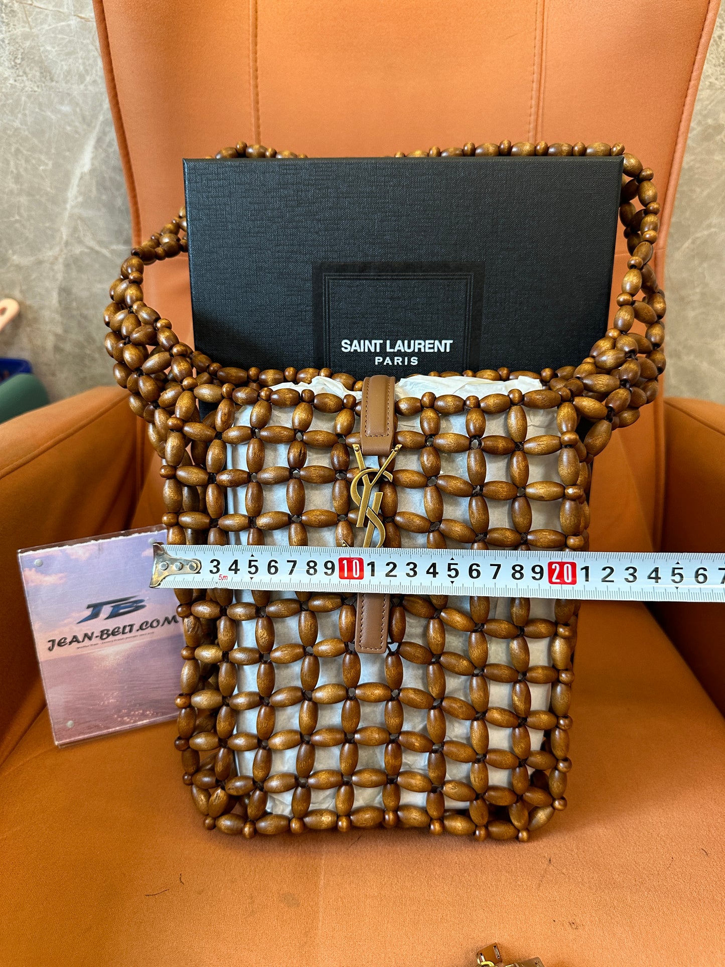 Saint Laurent Wooden Bead Shoulder Crossbody Bag Brown