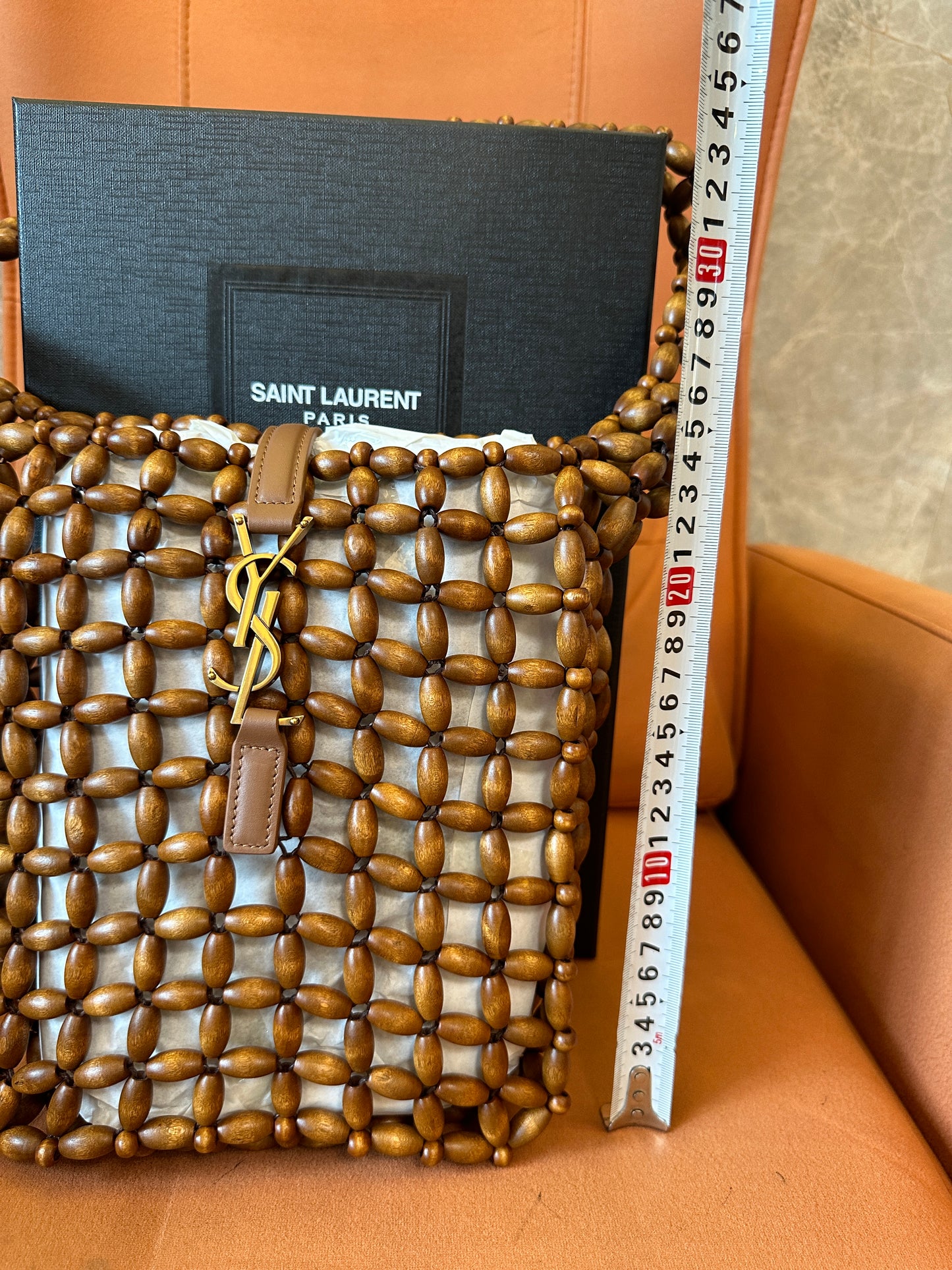 Saint Laurent Wooden Bead Shoulder Crossbody Bag Brown