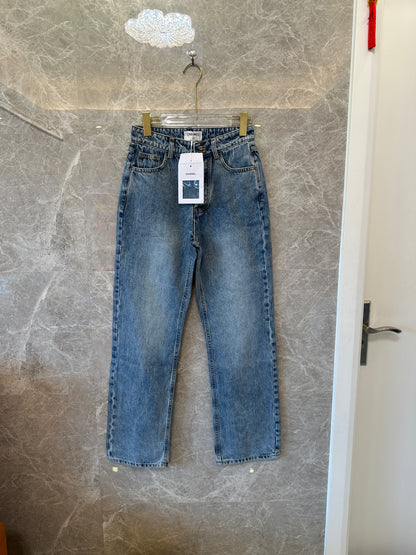 Chanel High-Waist Straight Leg Vintage Wash Denim Jeans
